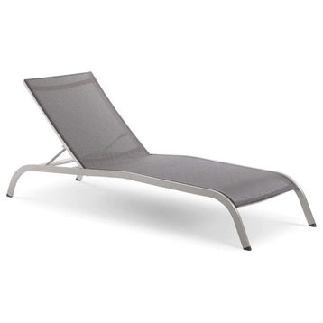 Outdoor Chaise Lounge, Anodized Aluminum Frame With Textile Mesh Seat, Gray