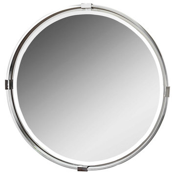 30" Round Wall Mirror, Silver Nickel Chrome