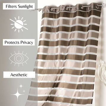 Striped Sheer Curtain Panel, Light-Filtering Drape, 95 x 55 Inches, Brown/Beige, 1 Panel