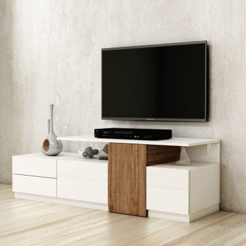 Floor TV Units in Alpine White Dark Select Walnut | Inspired Elements