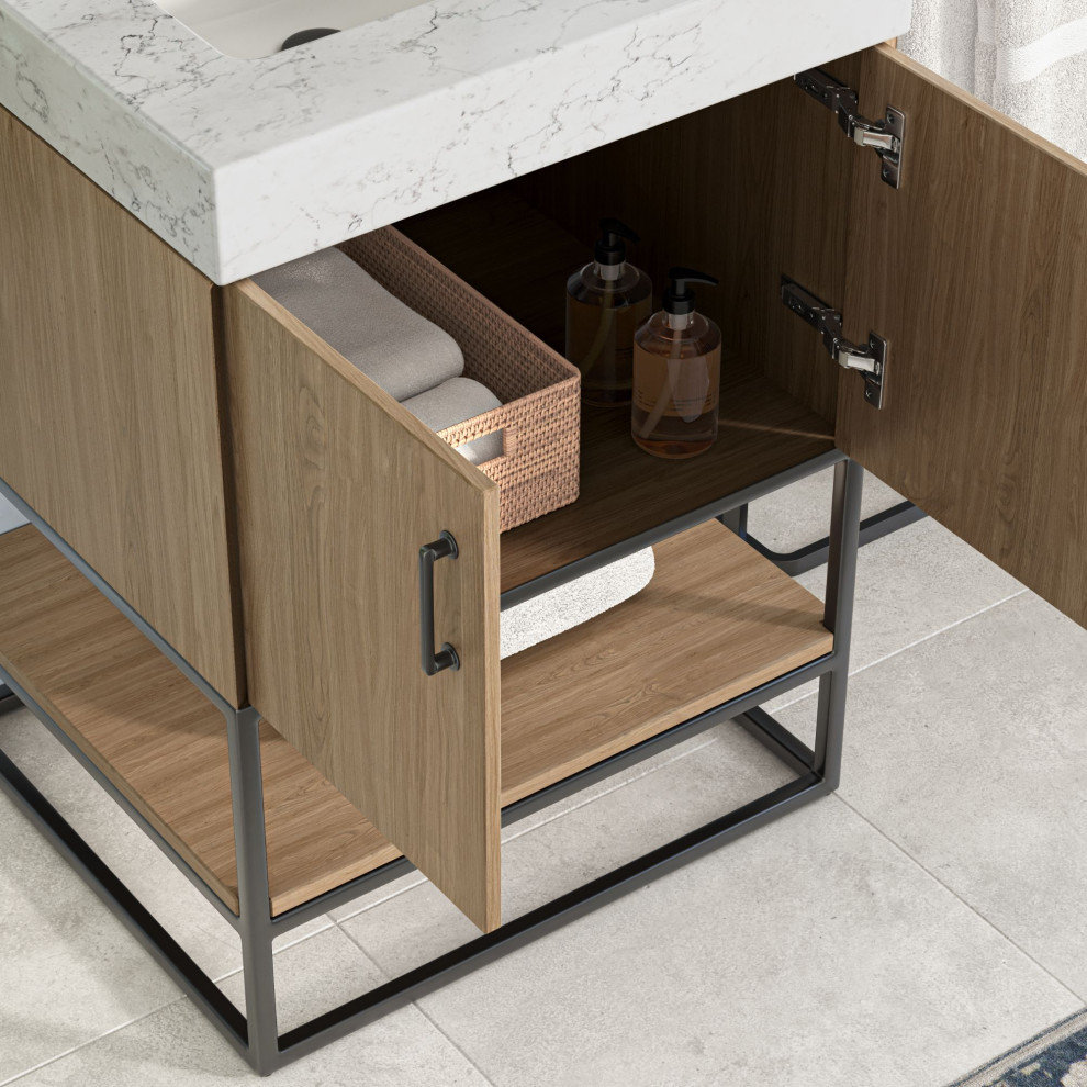 Alistair Bath Vanity, Oak, 24", Matte Black Hardware, Single, Freestanding