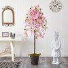 6' Cherry Blossom Artificial Tree, Decorative Metal Pail With Rope