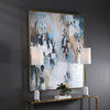 Oversize Modern Art Abstract Teal Blue Painting Gold Silver Metallic Wall Art