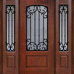 Prehung Sidelites Door 80 Fiberglass Valencia Arch Lite Wrought Iron - Front Doors