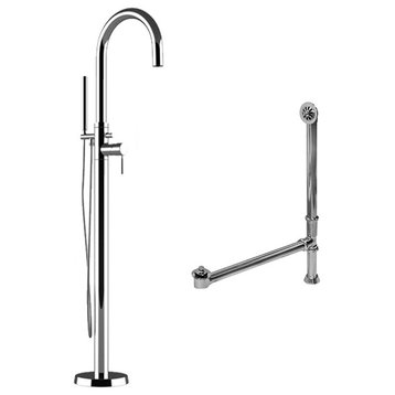 Modern Freestanding Tower Style Bathtub Faucet, Drain & Overflow Assembly Chrome