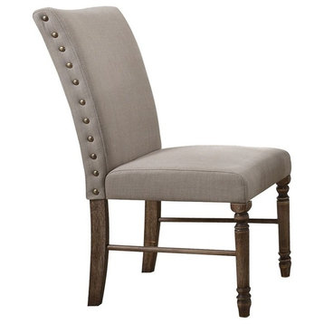 ACME Leventis Parson Fabric Dining Side Chair in Cream and Weathered Oak