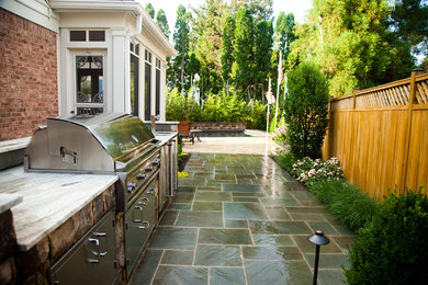 This is an example of a traditional side yard stone landscaping in DC Metro for fall.