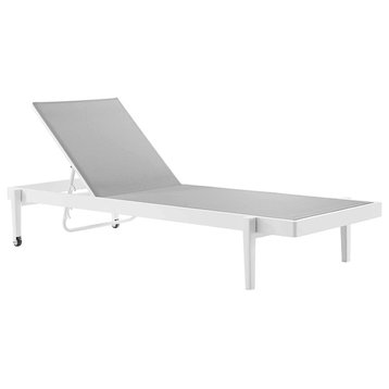Patio Chaise Lounge, White Aluminum Frame With Gray Breathable Mesh Fabric Seat