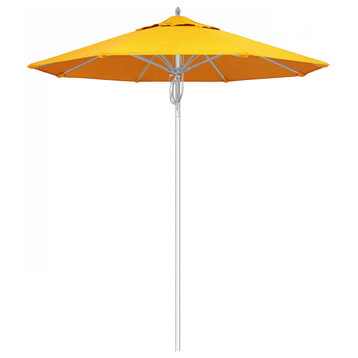 7.5' Patio Umbrella Silver Pole Fiberglass Rib Pulley Lift Sunbrella, Sunflower Yellow