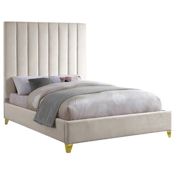 Via Velvet Upholstered Bed, Cream, King