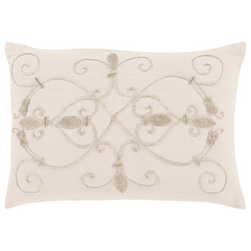 Pauline by Surya Pillow Cover, Cream/Silver, 13' x 19'