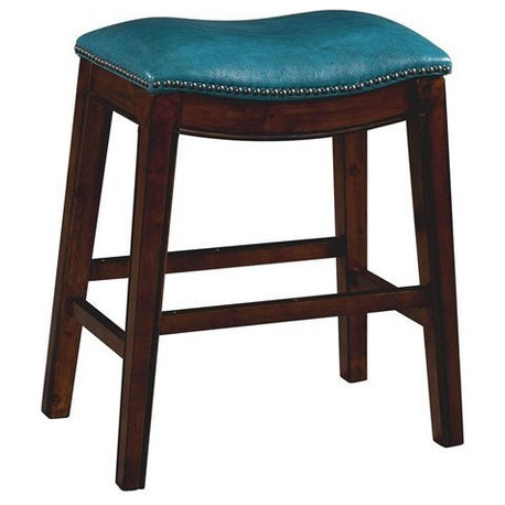 Bowery Hill Wood Bar Stool Chair in Blue With Saddle Seat & Footrest