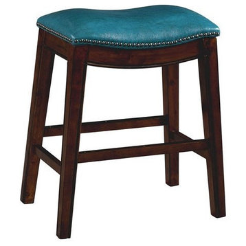 Bowery Hill 24" Traditional Wood/Faux Leather Backless Counter Stool in Blue