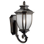 Kichler - Outdoor Wall 1-Light, Rubbed Bronze - With an unmistakable British influence, this 1 light wall lantern from the elegant Salisbury collection projects timeless style for exterior spaces. Accented with a Rubbed Bronze finish and White Linen Glass, this piece is as functional as it is refined.