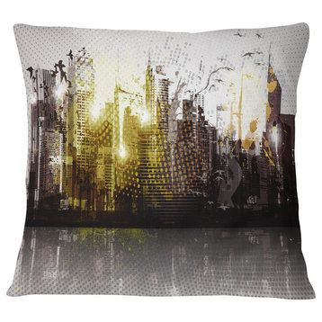 Grunge City Panorama Cityscape Throw Pillow, 18"x18"