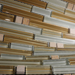 Glossy Beige Colorful Stripes Glass Mosaic Backsplash Tiles - Home Accessories & Decor