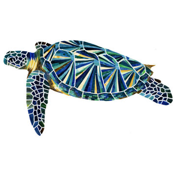 Glass Sea Turtle Swimming Pool Mosaic, 21" X 36"
