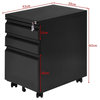 Modern 3-Drawers Rolling File Storage Cabinet, Black