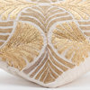 Zardozi Embroidery 14"x14" Linen Gold Throw Pillows Cover, Gold Ginko Leaves