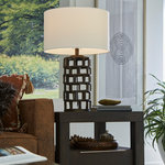 Trend Lighting - Vallin 1-Light Black Gold Table Lamp - Update the look and feel of your space with Vallin.  This lamp features a hand-forged iron body in a black gold finish and a white, fabric drum shade.  Vallin is solidly beautiful.