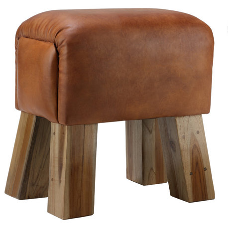 Bare Decor Gorgie Accent Stool, Brown Genuine Leather