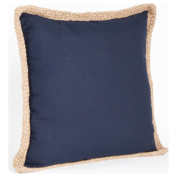 Jute Braided Down Filled Throw Pillow, 20"x20", Navy Blue