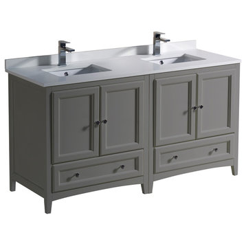 Oxford Double Sink Bathroom Cabinets With Top and Sinks, Gray, 60"