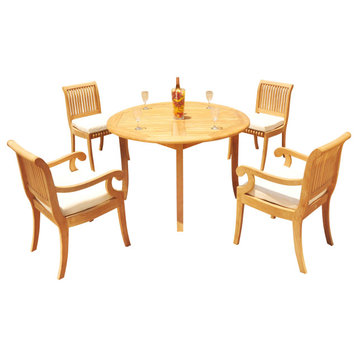 5-Piece Outdoor Patio Teak Dining Set: 48" Round Table, 4 Giva Arm/Armless Chair