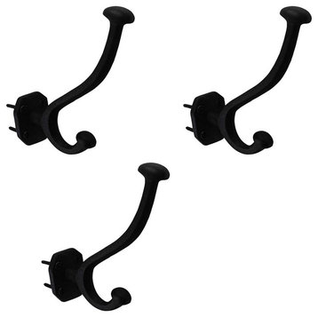 Black Wrought Iron Robe Double Wall Mount Hooks 5" L Jacket Hanger Pack of 3