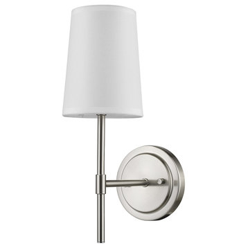 Clarissa 1-Light Wall Sconce, Brushed Nickel, White Fabric Shade