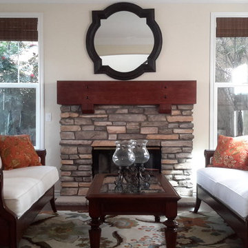 Living room with two sofas and fireplace