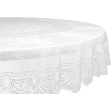 Lace Floral Poly Tablecloth 63" Round, Seats 4-6