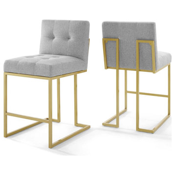 Privy Gold Steel Upholstered Fabric Counter Stool Set of 2 Gold Light Gray