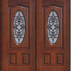 Prehung Double Door 80 Fiberglass Salento Eyebrow Oval Lite GBG Glass - Front Doors