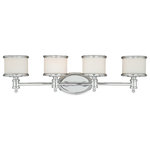 Vaxcel - Carlisle 4-Light Vanity Chrome - The Carlisle blends formal detailing with relaxed style for a transitional lighting collection that is sure to please. The frosted opal glass cylinders are smartly trimmed in chrome to match the rest of the fixture. This vanity is part of a full collection with coordinating pieces to decorate any room in the house. Versatile reversible mounting option lets you install this fixture up or down.