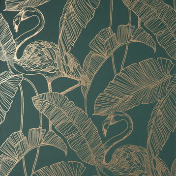 Mulholland Dark Green Flamingo Wallpaper Bolt