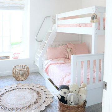 White Twin over Full Bunk Bed with Angled Ladder and Storage