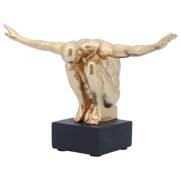 Resin, 2-Piece Set, 6"H, Man Sculpture Bookend, Gold