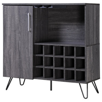 GDF Studio Lochner Mid-Century Modern 15-Bottle Wine and Bar Cabinet, Sonoma Gray Oak, Black