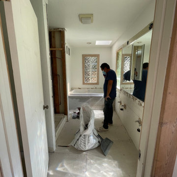 Bathroom Remodel; Huge Blue Tiles; Luxury shower and tub