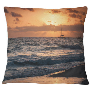 Colorful Sunrise over Atlantic Ocean Beach Photo Throw Pillow, 16"x16"