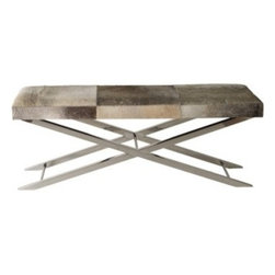 Long Gray Faux Pony Bench | Pulp Home - Upholstered Benches