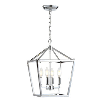 Pagoda 4-Bulb Lantern Metal LED Pendant, Silver, 12"
