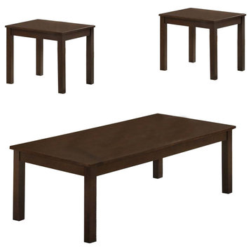 Benzara BM233096 3 Piece Coffee Table and End Table With Block Legs, Brown