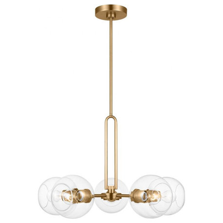 Codyn Medium Chandelier, 5-Light, Satin Brass, Clear Shade, 26"