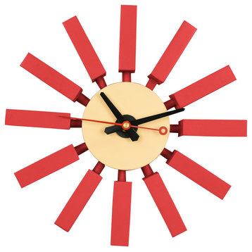 LeisureMod Vdara Modern Design Block Silent Non-Ticking Wall Clock, Red, CCL11R