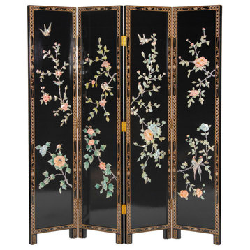 6' Tall Black Lacquer Room, Birds and Flowers