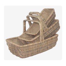 Wicker Rectangular Garden Basket Trug, Set of 3