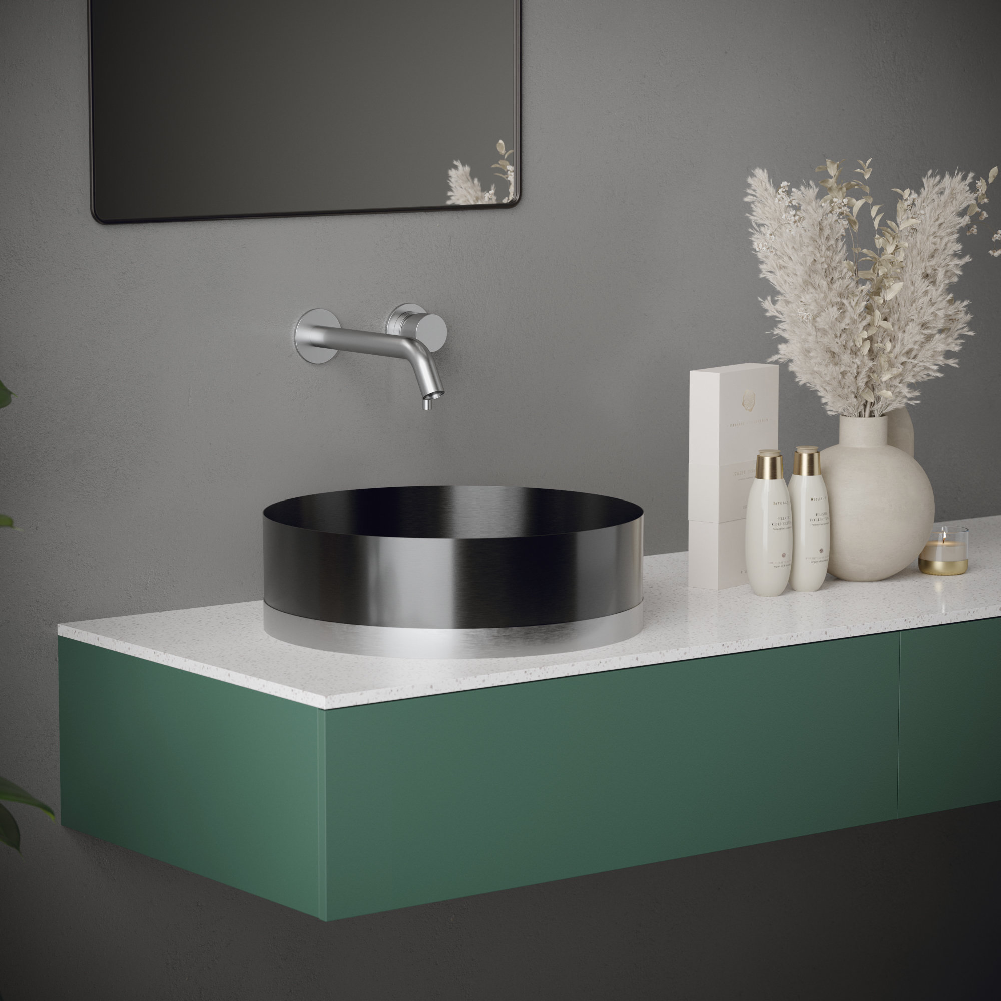 Karran Cinox Stainless Steel Round Vessel Sink, Gunmetal Grey and Stainless Steel