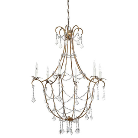 Glam Oversize Vintage Style Crystal Drops Chandelier 6 Light Empire Shape Iron